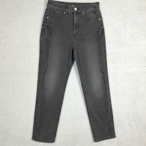 Express Womens Jeans Slim Ankle Super High Rise Black Denim Splatter Detail‎ 6